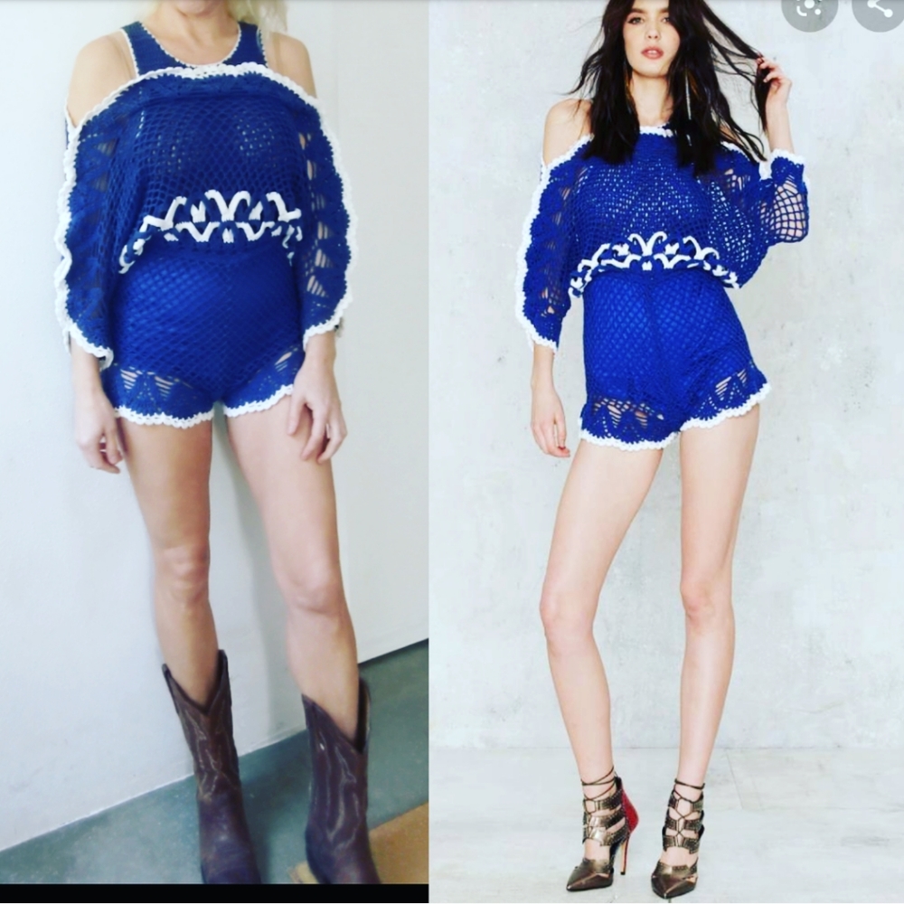 Alice McCall crochet She's Royal style cobalt blue playsuit 2 xs/s